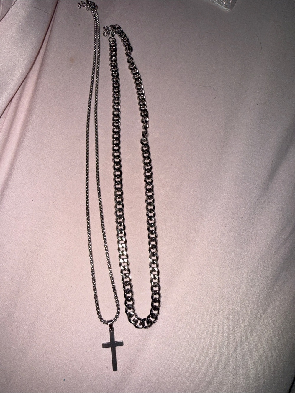 Silver Cross Pendant Layered Necklace Set - Women